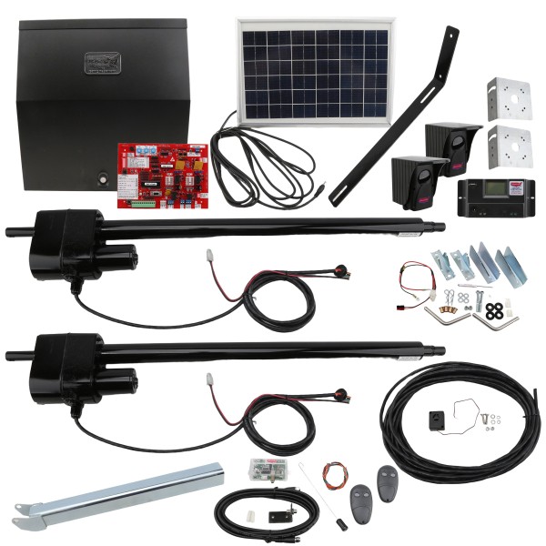 Patriot II Solar Charged Dual Swing Gate Operator with Photo Eye, LCR Receiver, 2 Transmitters & Solar Panel - USAutomatic 020075