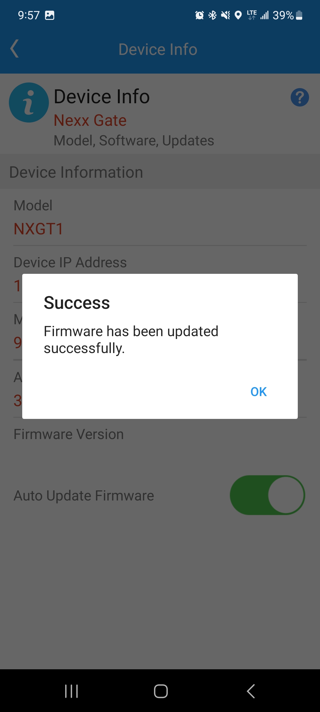 Firmware update successful message