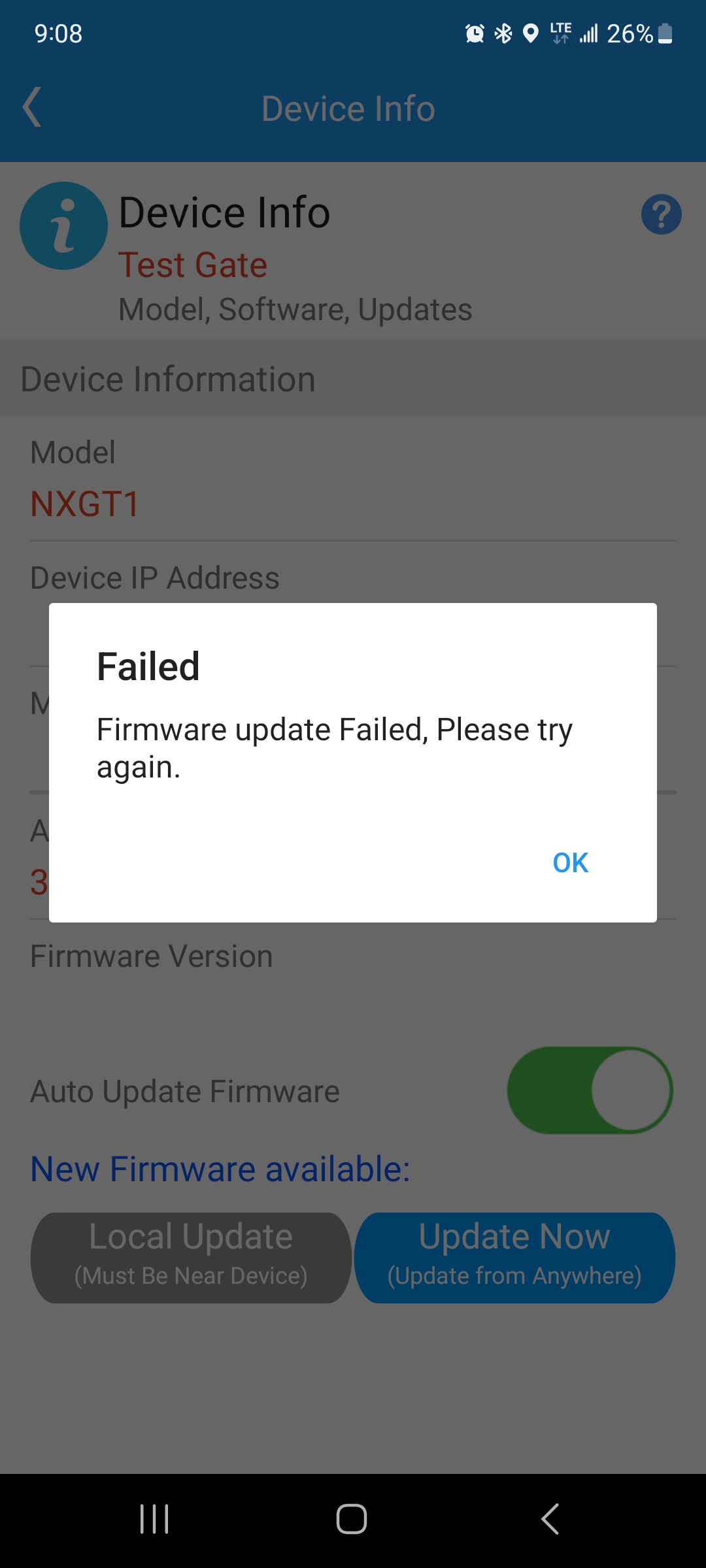 Firmware update failed message