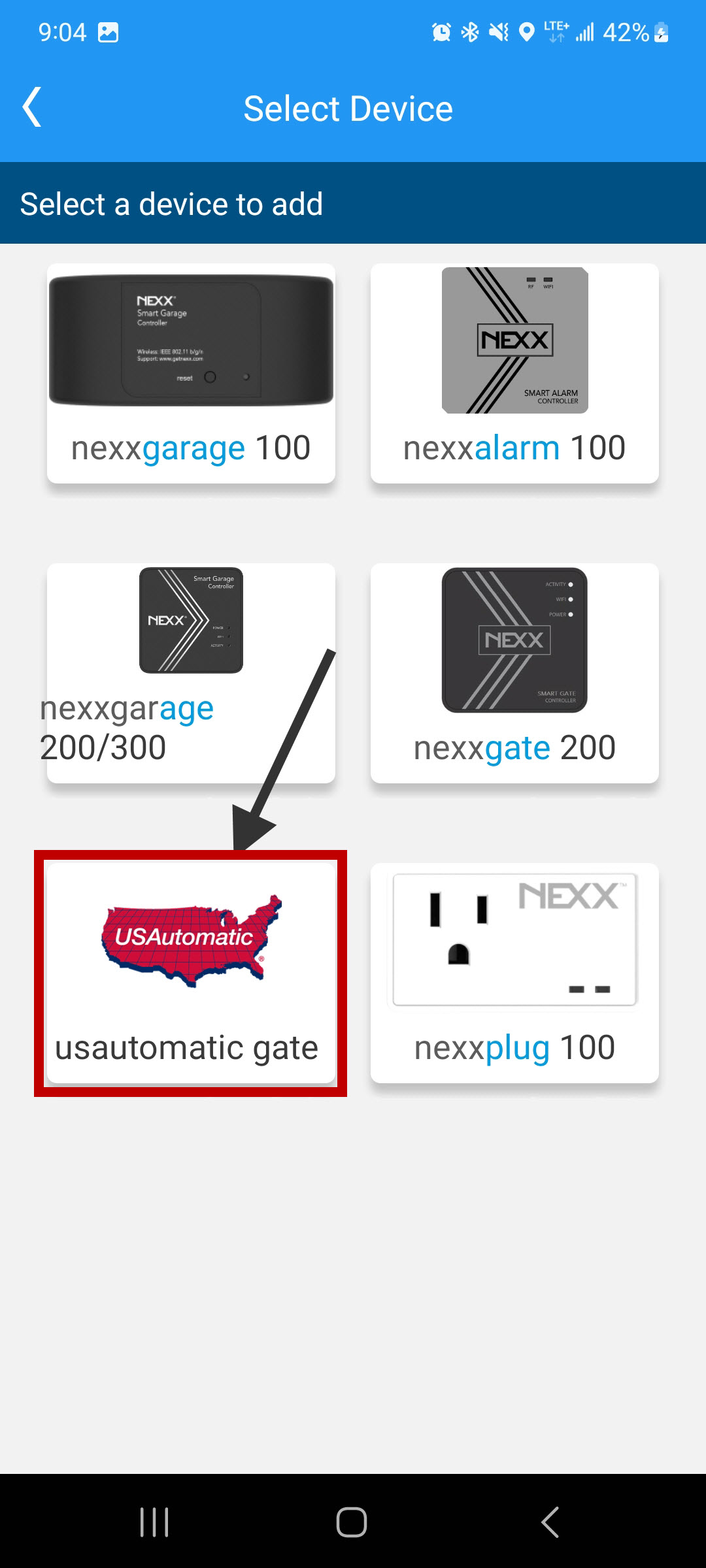 Select Add Device in the Nexx app