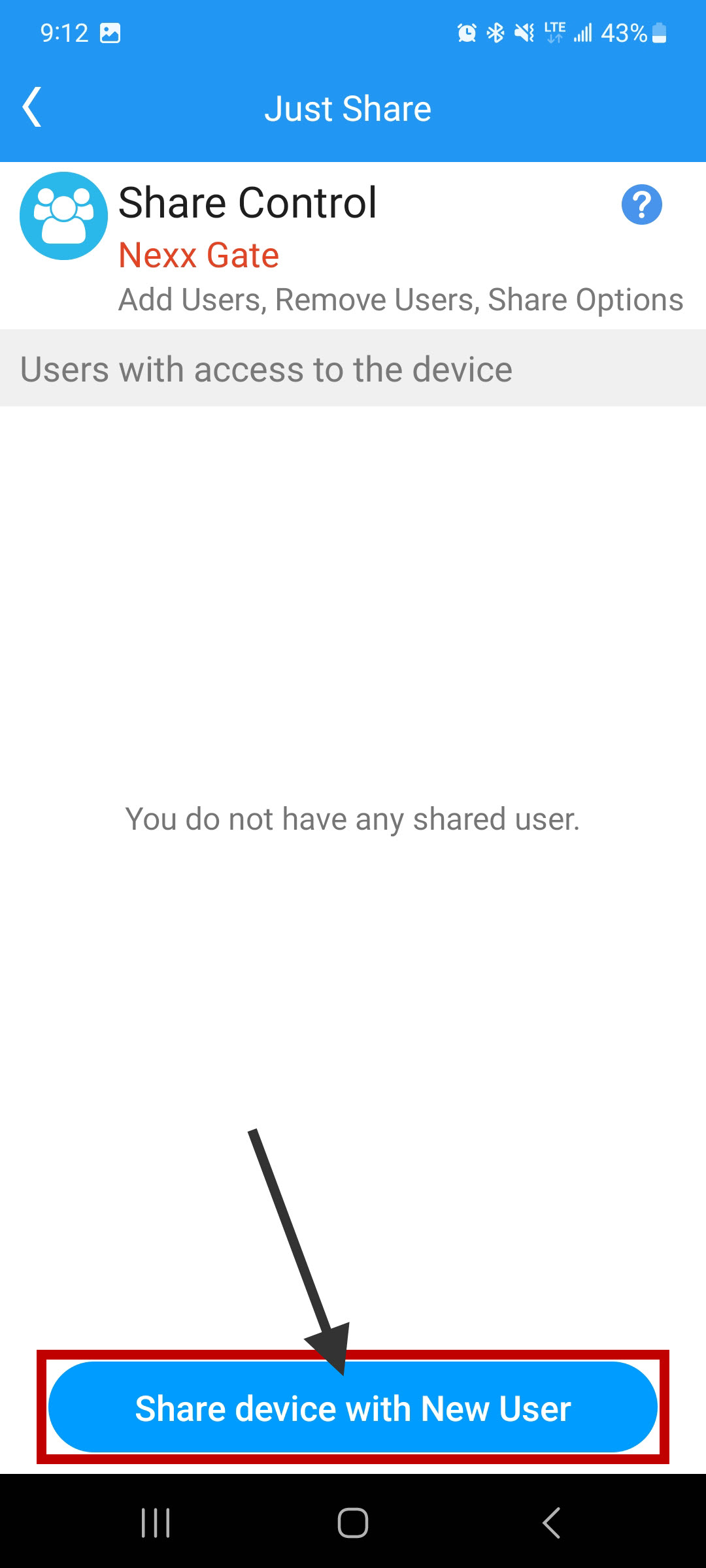 Select Share Device with New User
