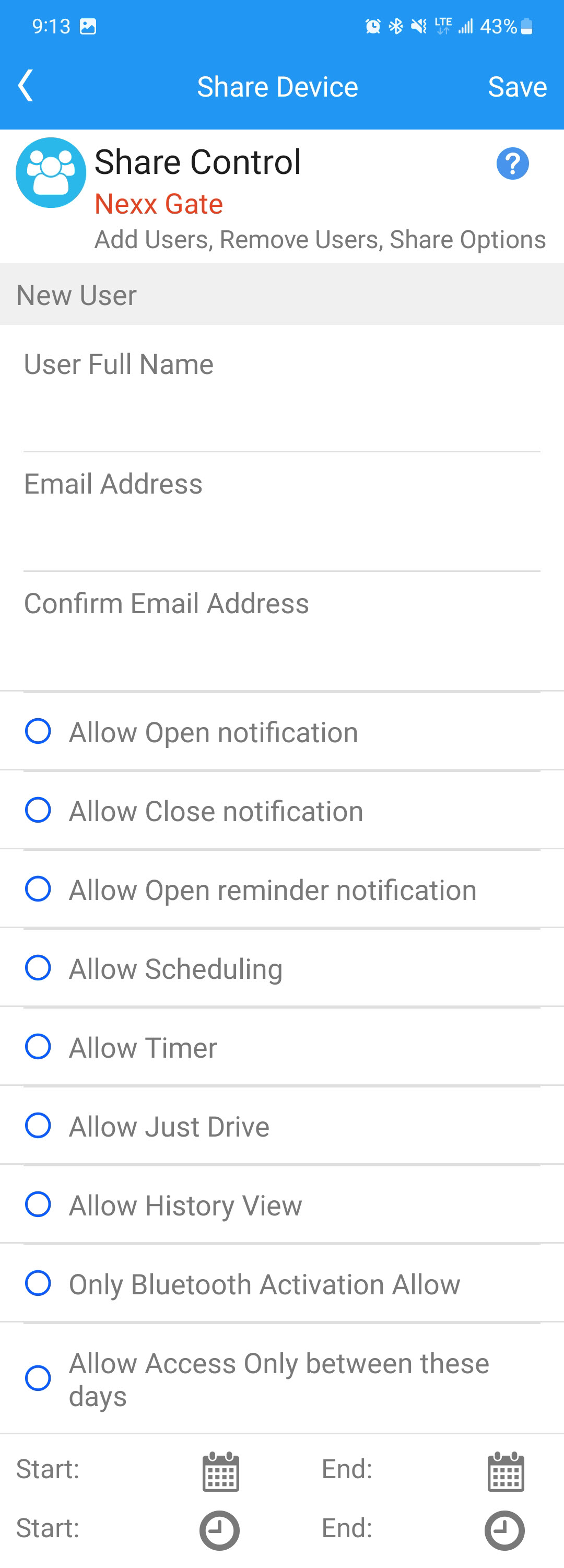 Enter the additional user's information and access restrictions